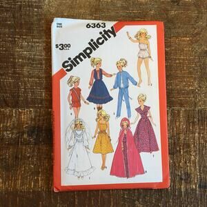 Simplicity Sewing Pattern 8157 11.5" Doll Dress Evening Wardrobe  Barbie UNCUT